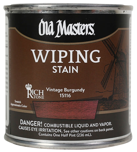 Old Masters 15116 Wiping Stain, Vintage Burgundy, Liquid, 0.5 pt, Can