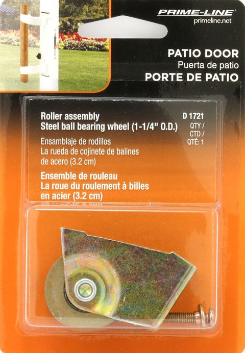 Prime-Line D 1721 Roller Assembly, 2-1/8 in L x 3/4 in W x 1-1/8 in H Dimensions, 1-1/4 in Dia Roller, Steel, 1-Roller