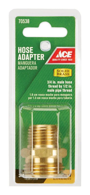 Ace 3/4 in. MHT x 1/2 in. MPT Brass Hose Adapter Double Male Threaded