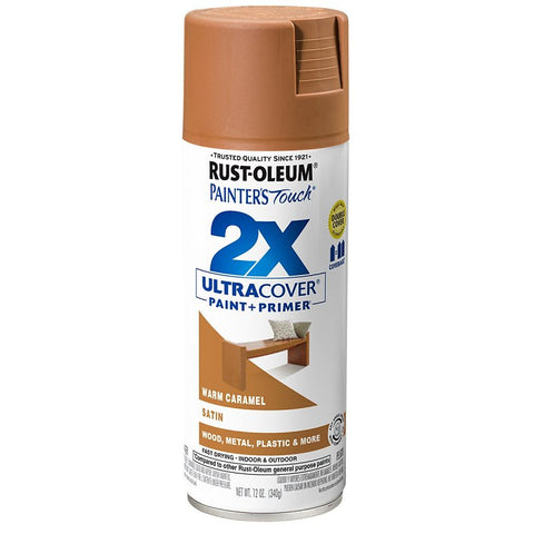 Rust-Oleum Painter's Touch 2X Ultra Cover 334083 Spray Paint, Satin, Warm Caramel, 12 oz, Aerosol Can