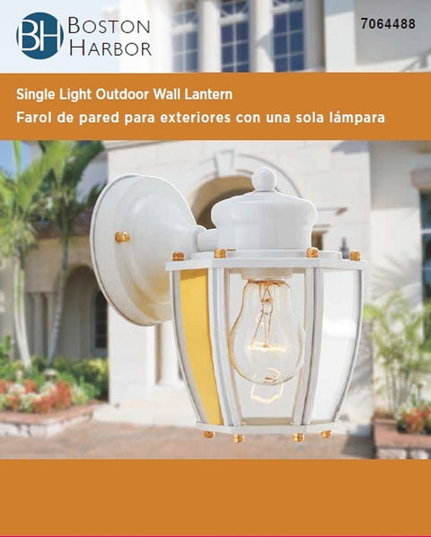 Boston Harbor HV-66961-WH Outdoor Wall Lantern, 120 V, 60 W, Steel Fixture, White Fixture
