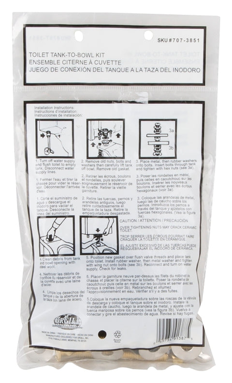 ProSource TW0917 Tank-to-Bowl Connector Kit, (2) Closet Bolts (1) Washer-Piece, Rubber (Washer)/Steel (Closet Bolts)