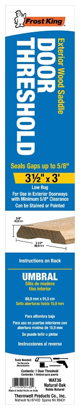Frost King WAT36H Saddle Threshold, 36 in L, 3-1/2 in W, Wood, Oak, Unfinished