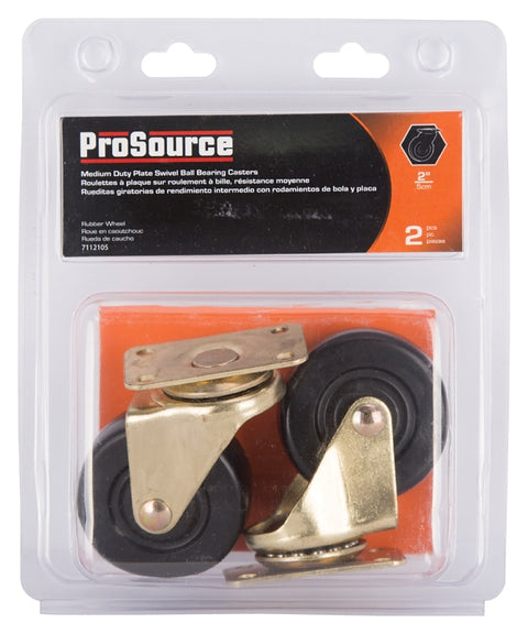 ProSource JC-D05-PS Swivel Caster, 2 in Dia Wheel, 3/4 in W Wheel, Rubber Wheel, Black, 90 lb, Steel Housing Material