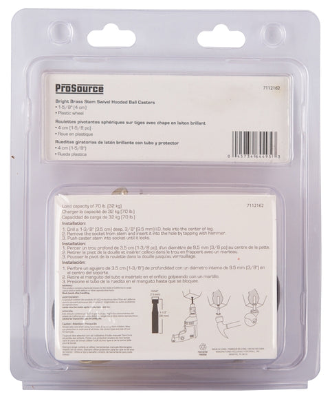 ProSource JC-E02-PS Caster, 1-5/8 in Dia Wheel, 1-5/8 in W Wheel, Black, 70 lb, Steel Housing Material
