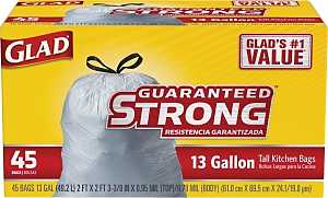 Glad 78362 Tall Kitchen Trash Bag, 13 gal, LLDPE, White