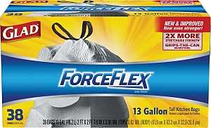Glad 79008 Kitchen Trash Bag, L, 13 gal, Plastic, White