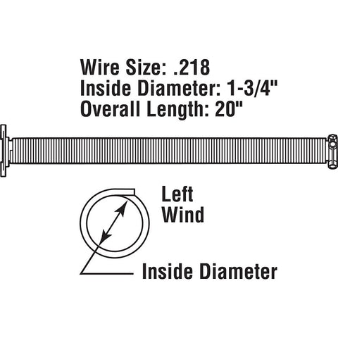 Prime-Line GD 12227 Torsion Spring, 1-3/4 in ID, 2 in OD, 20 in OAL, Carbon Steel, Plain