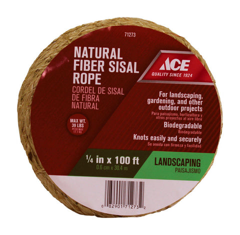 Ace 1/4 in. Dia. x 100 ft. L Twisted Sisal Rope Brown