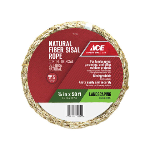 Ace 3/8 in. Dia. x 50 ft. L Twisted Sisal Rope Tan