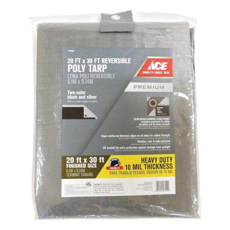 Shell Tarp Ace 20 ft. W X 30 ft. L Heavy Duty Polyethylene Tarp Black/Silver, Pac ...
