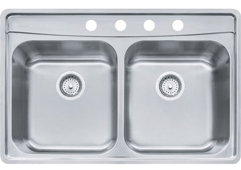 Franke Evolution Series EVDCG904-18 Kitchen Sink, 4-Faucet Hole, 22-1/2 in OAW, 33-1/2 in OAD, 9 in OAH, 2-Bowl