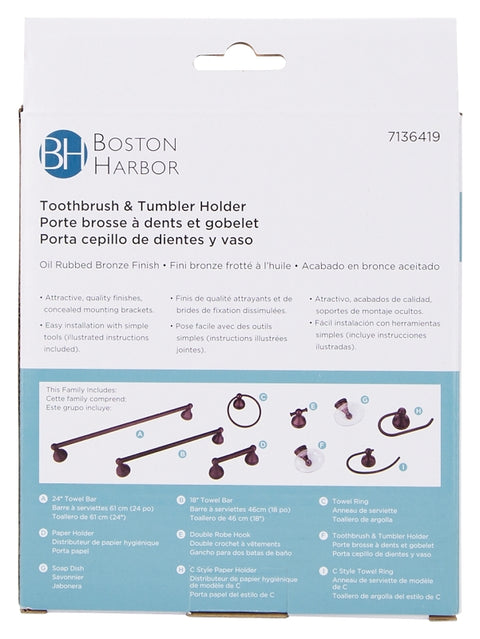 Boston Harbor L5057P-50-10-3L Toothbrush/Tumbler Holder, Acrylic/Zinc, Oil-Rubbed Bronze, Wall Mounting