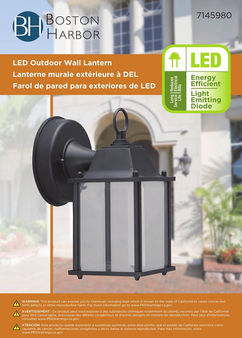 Boston Harbor 0038-WD-BK Outdoor Wall Lantern, 120 V, 6.65 W, LED Lamp, 320 Lumens, 3000 K Color Temp