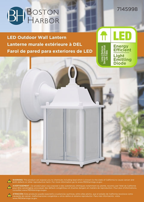 Boston Harbor 0038-WD-WH Outdoor Wall Lantern, 120 V, 6.65 W, LED Lamp, 320 Lumens, 3000 K Color Temp