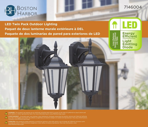 Boston Harbor 0024-WD-2PK Twin Pack Outdoor Lighting, 120 V, 6.7 W, LED Lamp, 300 Lumens, 3000 K Color Temp