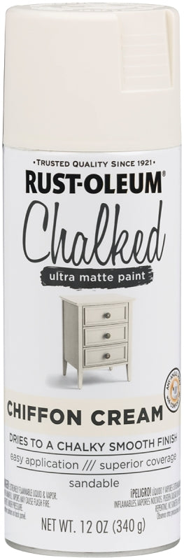 Rust-Oleum 302596 Chalk Spray Paint, 12 oz Can, 12 sq-ft Coverage Area, Oil Base, Ultra Matte, Chiffon Cream