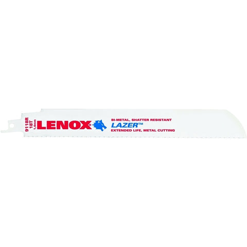 Lenox LAZER 201809118R Reciprocating Saw Blade, 1 in W, 9 in L, 18 TPI, Cobalt Cutting Edge