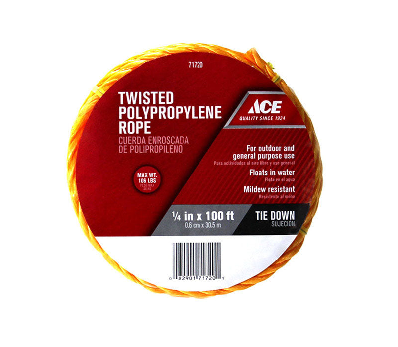 Ace 1/4 in. Dia. x 100 ft. L Twisted Poly Rope Yellow – Shell Lumber ...