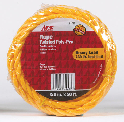 Timber Yellow Rope Ace 3/8 in. Dia. x 50 ft. L Twisted Poly Rope Yellow – Shell Lumber and ...