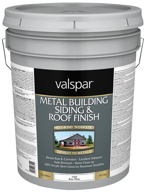 Valspar 027.0004260.008 Siding & Roof Paint, Semi-Gloss Sheen, Bright White, 5 gal