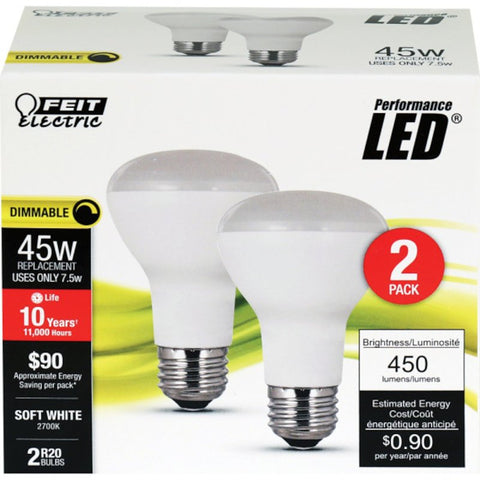 Feit Electric R20DM/10KLED/2 LED Lamp, Flood/Spotlight, R20 Lamp, 45 W Equivalent, E26 Lamp Base, Dimmable