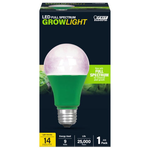 Feit Electric A19/GROW/LEDG2 LED Bulb, General-Purpose, A19 Lamp, E26 Lamp Base, Green