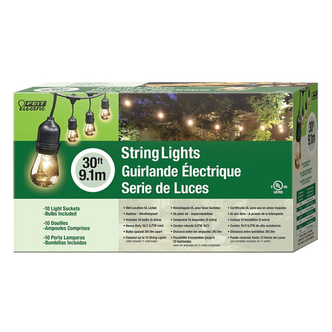 Feit Electric 72041 String Light Set, 130 V, 11 W, 15-Lamp, Incandescent Lamp, 30 ft L