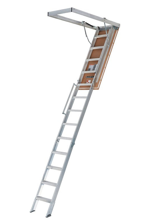 Louisville Everest Series AL228P Attic Ladder, 10 to 12 ft H Ceiling, 22-1/2 x 63 in Ceiling Opening, 13-Step, 350 lb