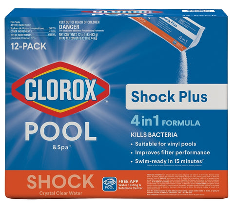 Clorox POOL & Spa Shock Plus 32612CLX Series Pool Chemical, 1 lb Bag, Solid, Chlorine, White, 12/PK