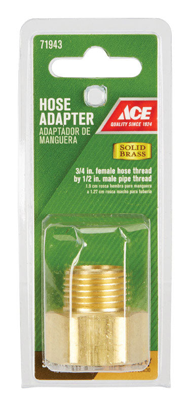 Ace 3/4 in. FHT x 1/2 in. MPT Brass Hose Adapter Female/Male Threaded