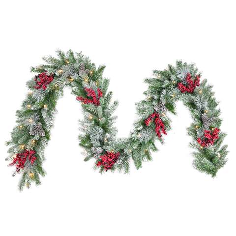 Celebrations 12 in. D X 9 ft. L LED Prelit Warm White Snow Frosted Garland, Pack of 4