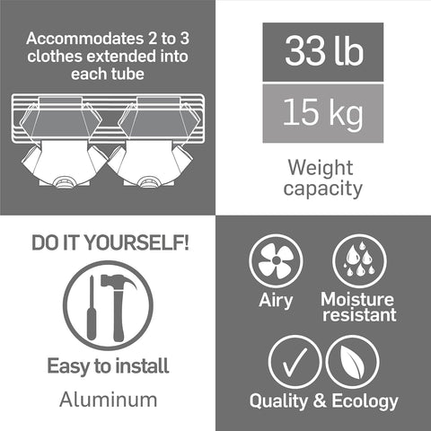 Wall Mount Clothes Drying Rack, Aluminum 8 Rods Expandable Wall Drying Rack for Laundry, Bathroom, Balcony, Indoor-Outdoor Use, 39 in Wide