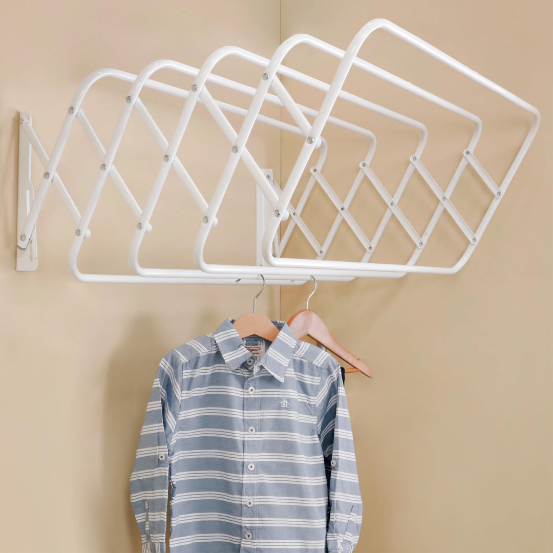 Steel Wall Mount Clothes Drying Rack, White Powder Coated, 9 Rods Expa ...