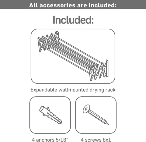 Wall Mount Clothes Drying Rack, Aluminum 8 Rods Expandable Wall Drying Rack for Laundry, Bathroom, Balcony, Indoor-Outdoor Use, 39 in Wide