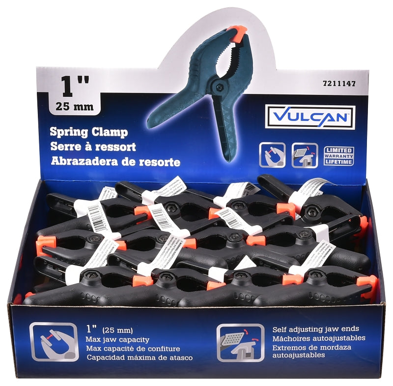 Vulcan JL27645 Spring Clamp, 1 in Clamping, Nylon, Black, Pack of