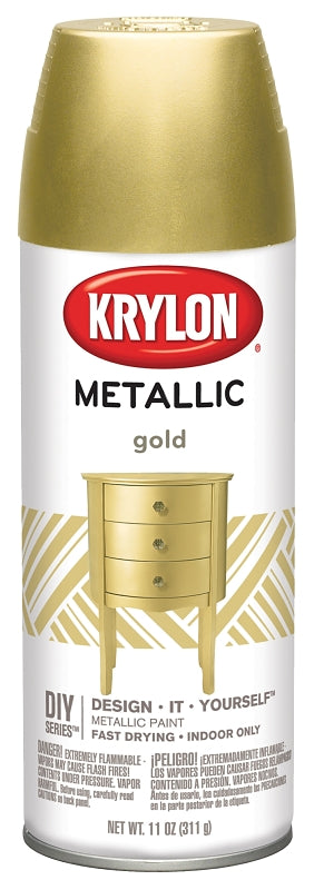 Krylon K01706007 Metallic Spray Paint, 12 oz Can, 25 sq-ft Coverage Area, Solvent Base, Metallic, Gold
