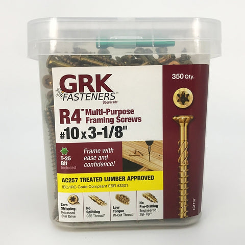 Grk Reverse Thread GRK Fasteners R4 1137 Framing Screw, #10 Thread, 3-1/8 in L, W-Cut Thr ...