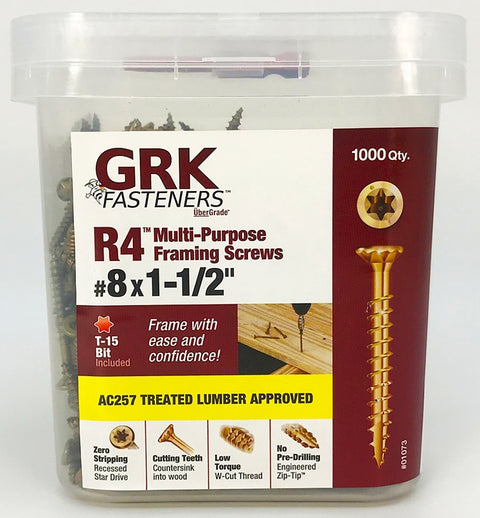 Grk Reverse Thread GRK Fasteners R4 01073 Framing and Decking Screw, #8 Thread, 1-1/2 in ...