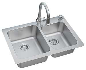 American Standard Montvale Series 18CR.332232C.075 Kitchen Sink Kit with Soap Dispenser, 33 in OAW, 9 in OAD, 22 in OAH