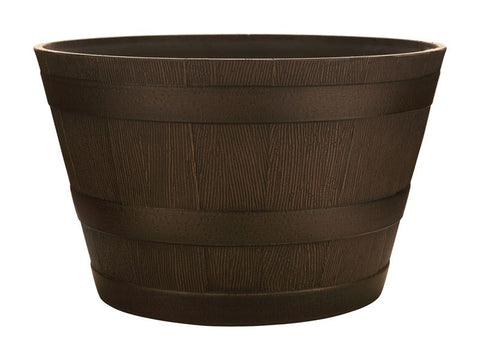 Southern 20.5 in. W Brown Resin Whiskey Barrel Planter