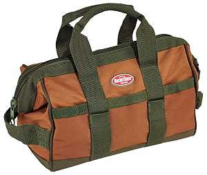 Bucket Boss Original 60012 Gatemouth Tool Bag, 12 in W, 7 in D, 9 in H, 16-Pocket, Poly Ripstop Fabric, Brown