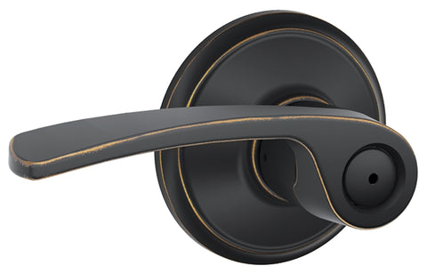 Schlage F Series F40VMER716 Privacy Lever, Mechanical Lock, Aged Bronze, Residential, 2 Grade, 7/8 in Housing Dia, Metal
