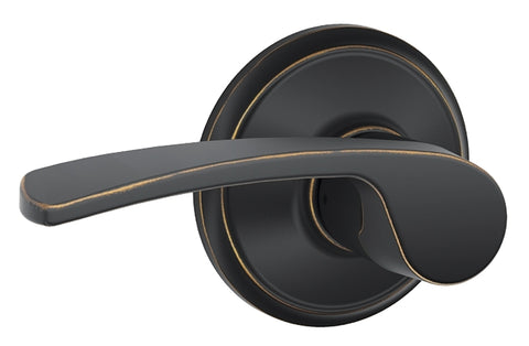 Schlage Merano Series F10VMER716 Passage Lever, Mechanical Lock, Aged Bronze, Metal, Residential, 2 Grade, ADA Compliant