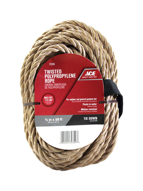 Ace 3/8 in. Dia. x 50 ft. L Twisted Poly Rope Tan
