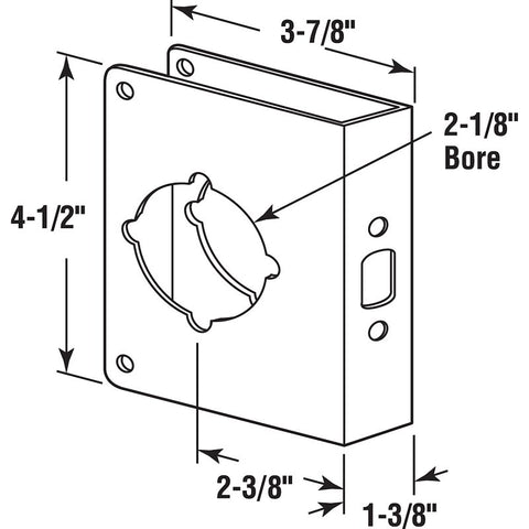 Prime-Line U 9589 Lock and Door Reinforcer, 2-3/8 in Backset, 1-3/8 in Thick Door, Brass, Stainless Steel, 4-1/2 in H