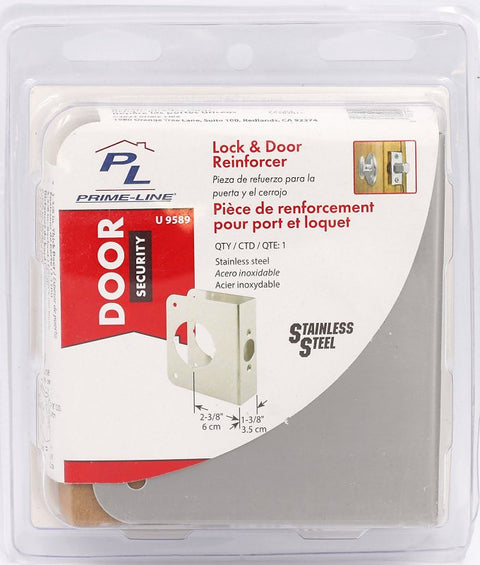 Prime-Line U 9589 Lock and Door Reinforcer, 2-3/8 in Backset, 1-3/8 in Thick Door, Brass, Stainless Steel, 4-1/2 in H