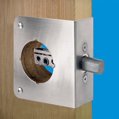 Prime-Line U 9590 Lock and Door Reinforcer, 2-3/8 in Backset, 1-3/4 in Thick Door, Brass, Stainless Steel, 4-1/2 in H