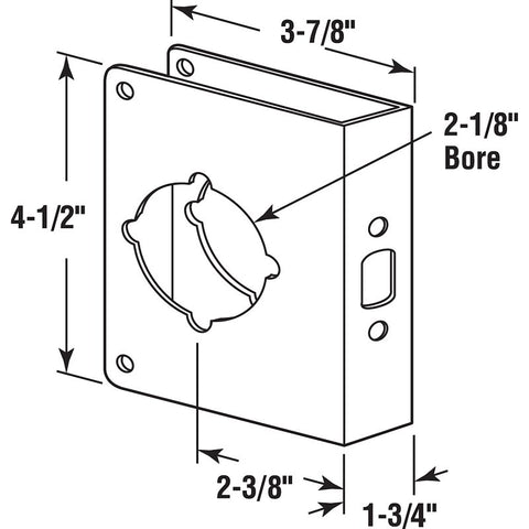 Prime-Line U 9590 Lock and Door Reinforcer, 2-3/8 in Backset, 1-3/4 in Thick Door, Brass, Stainless Steel, 4-1/2 in H
