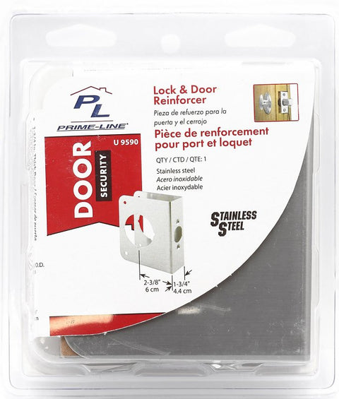 Prime-Line U 9590 Lock and Door Reinforcer, 2-3/8 in Backset, 1-3/4 in Thick Door, Brass, Stainless Steel, 4-1/2 in H
